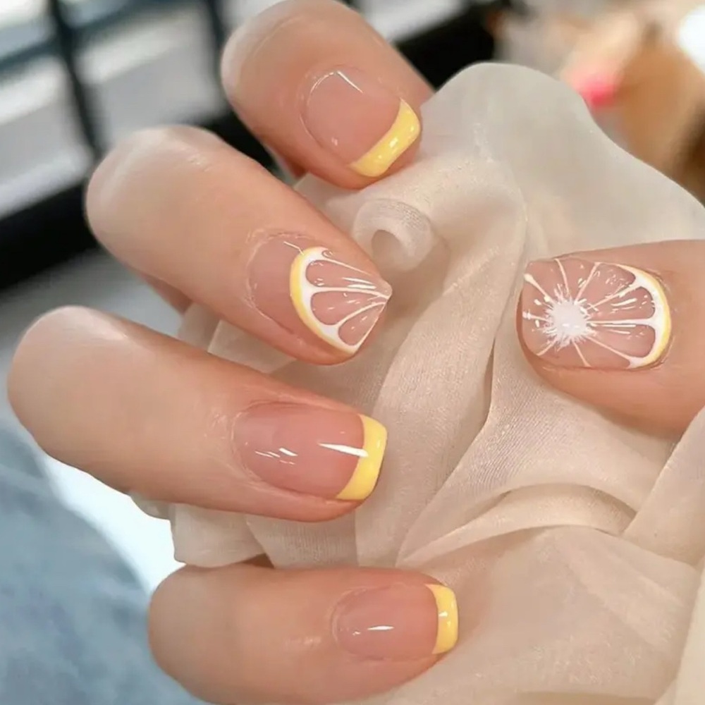 Summer lemon yellow French tip press on nails reusable 24 pcs short length NWT - Picture 3 of 15